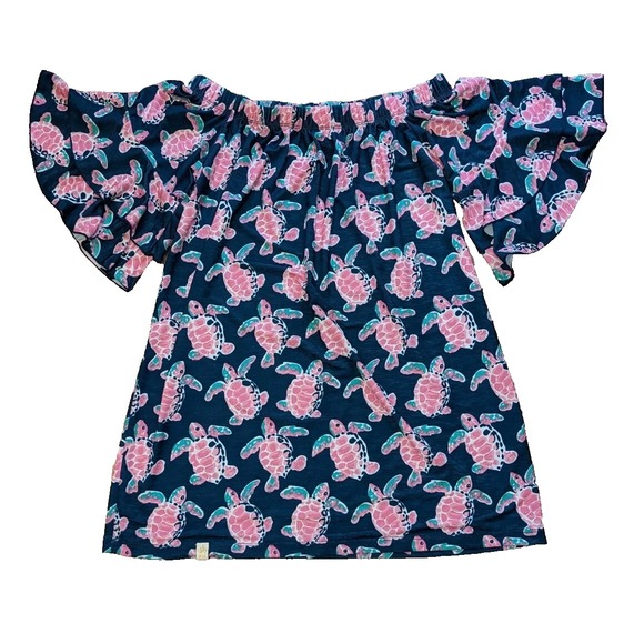 Simply Southern Tops - SIMPLY SOUTHERN WOMEN'S BLUE OFF SHOULDER BLOUSE TURTLE PRINT‎ SIZE L